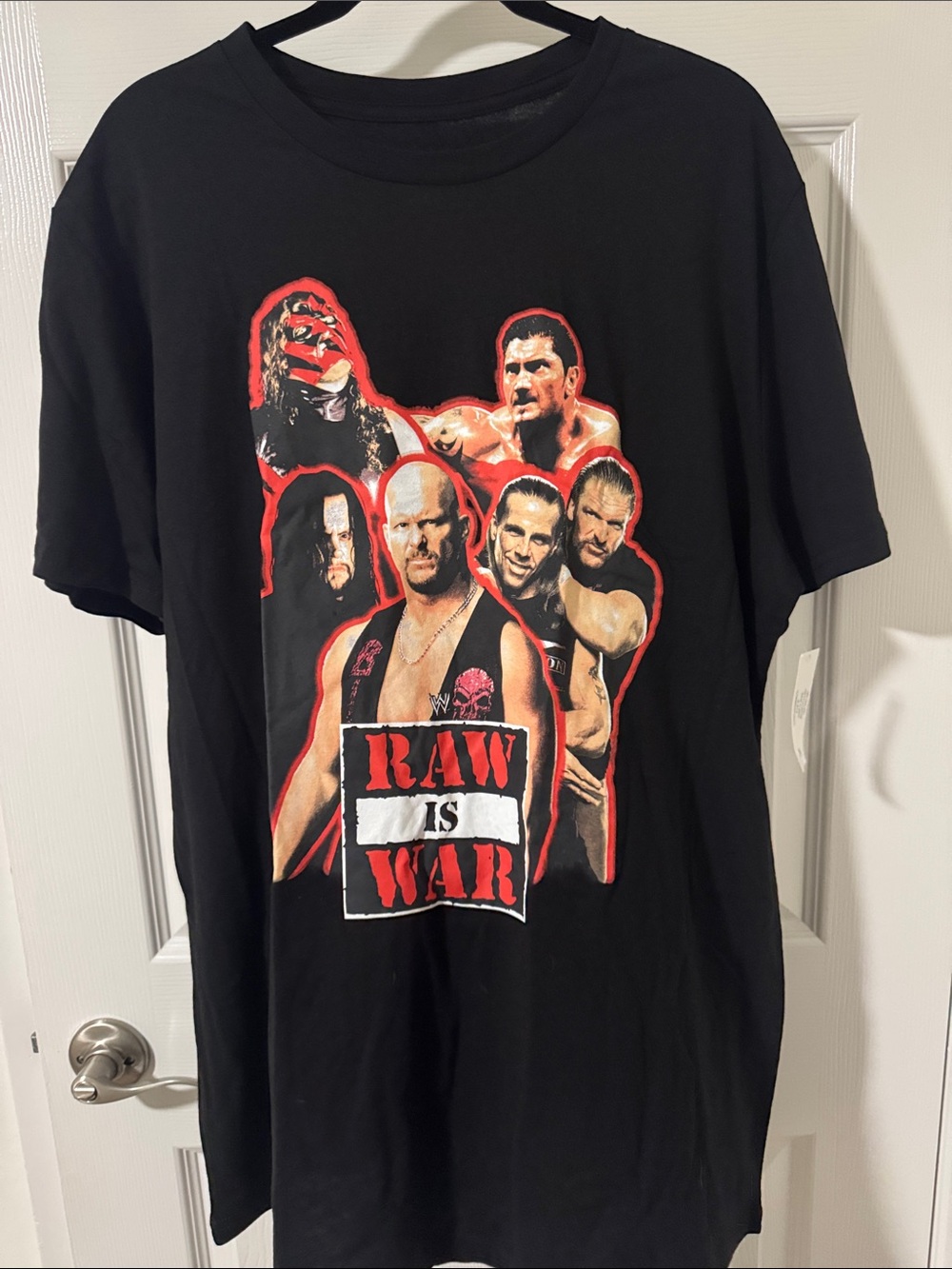 WWE Black RAW Is WAR Graphic Tee with Red & White Accents